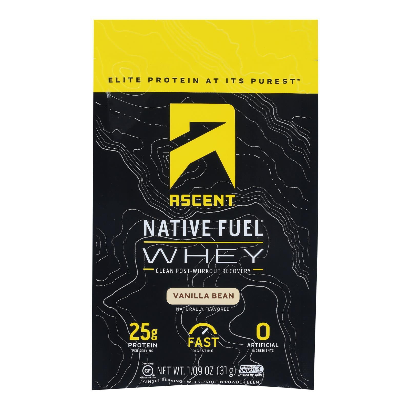 Ascent Native Fuel Whey Protein Powder Blend Vanilla Bean Case of 15 1.09 OZ