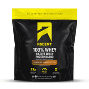 Ascent 100% Whey Protein Powder - Post Workout Whey Protein Isolate, Zero Artificial Flavors & Sweeteners, Gluten Free, 5.5g BCAA, 2.6g Leucine, Essential Amino