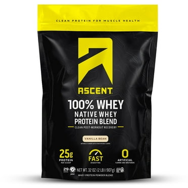 Ascent 100% Native Whey Protein Powder, Gluten Free, Vanilla Bean, 2 lb
