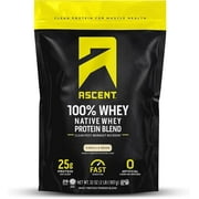 Ascent 100% Whey Protein Powder - Post Workout Whey Protein Isolate, Zero Artificial Flavors & Sweeteners, Soy & Gluten Free, 5.5g BCAA, 2.6g Leucine, Essential Amino Acids, Vanilla Bean 2 lb