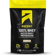 Ascent 100% Whey Protein Powder - Post Workout Whey Protein Isolate, Zero Artificial Flavors & Sweeteners, Soy & Gluten Free, 5.5g BCAA, 2.6g Leucine, Essential Amino Acids, Vanilla Bean 2 lb