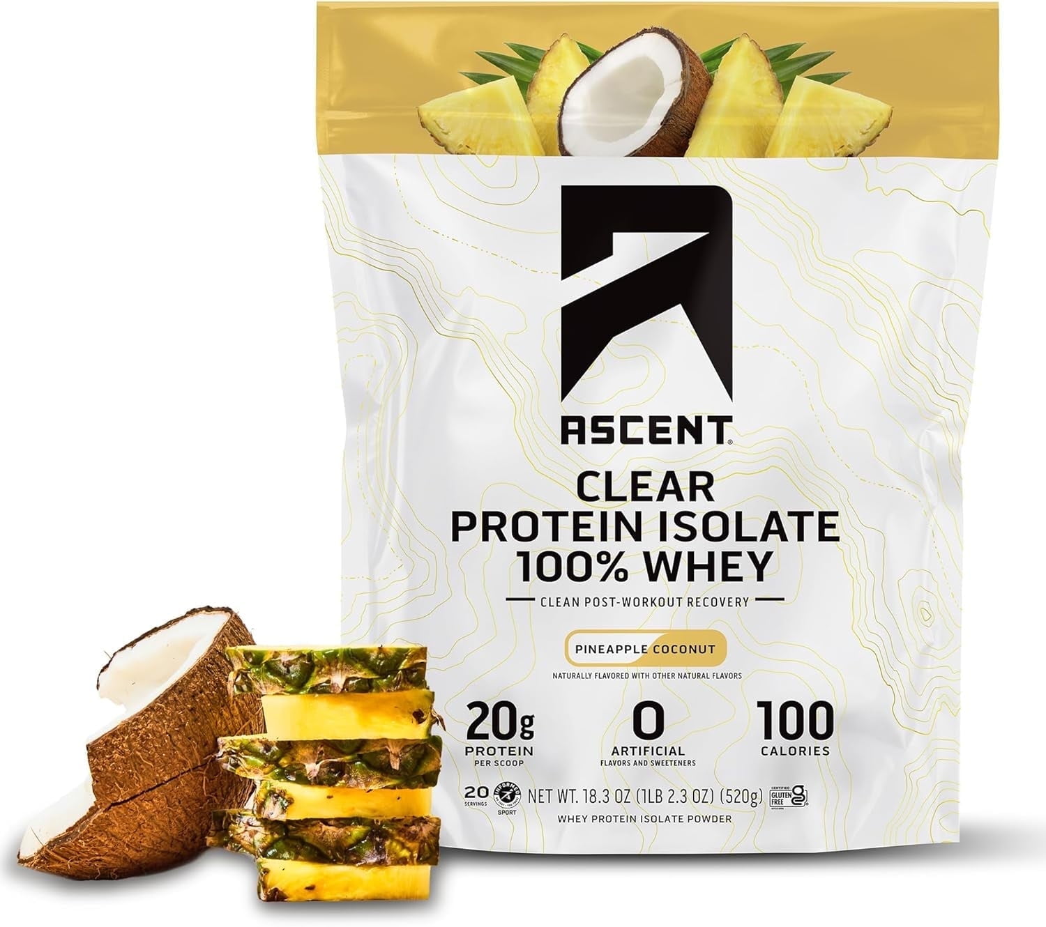 Ascent Clear Protein Isolate 100% Whey Protein Powder, Pineapple Coconut, 18.3 oz