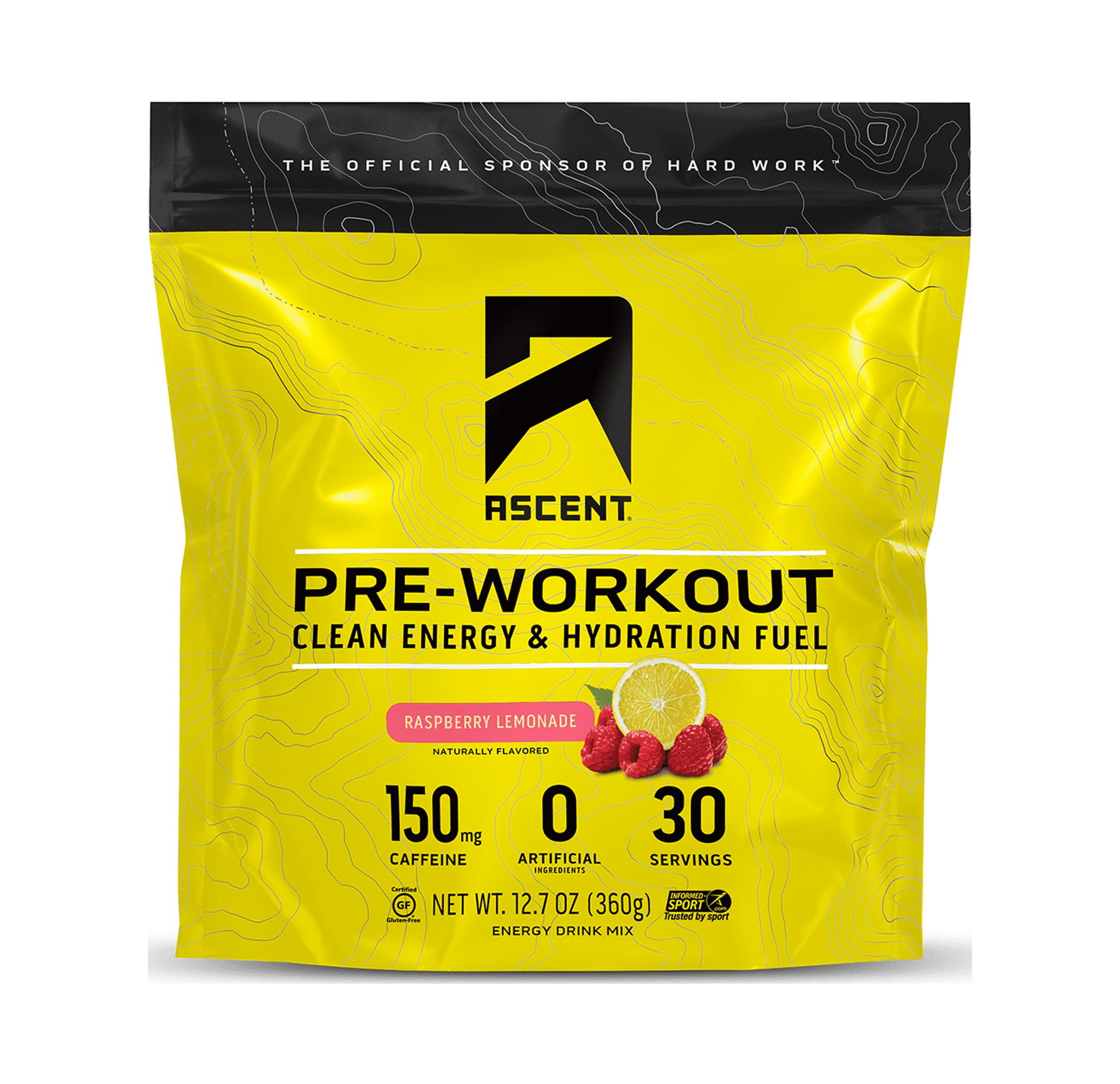 Ascent PreWorkout Energy Drink Powder Mix, Raspberry Lemonade, 12.7 oz