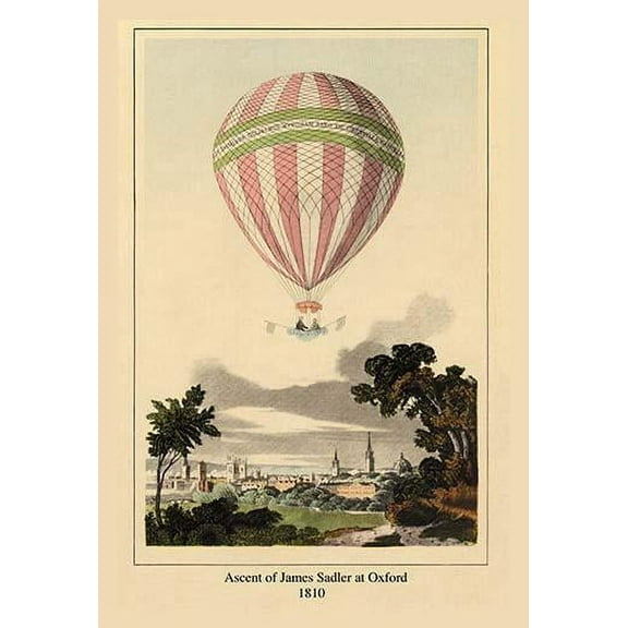 Ascent of James Sadler at Oxford, 1810- Fine Art Canvas Print (20" x 30")