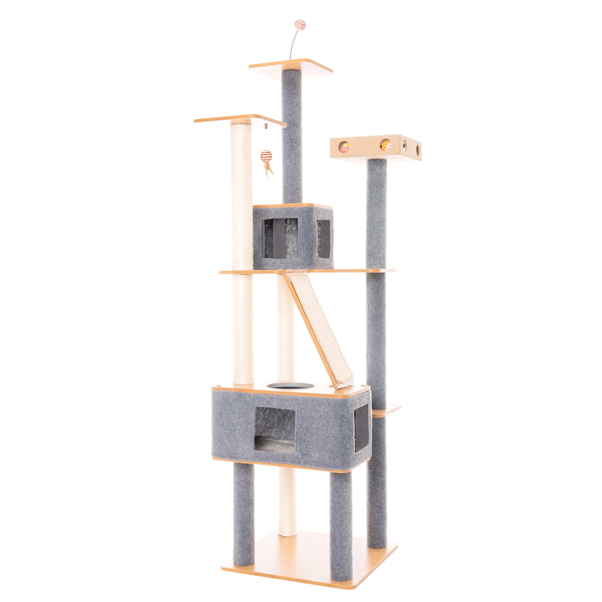 Gray and Beige Solid Wood Multi-Level Cat Tree Tower