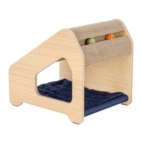 Ascentials by FurHaven Multipurpose Cat Chalet, Corrugated Cardboard Scratcher Furniture, Hammock Hideaway