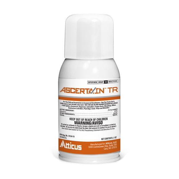 Ascertain TR Greenhouse Fogger (2oz Can) by Atticus (Compare to Attain) - Total Release Bifenthrin Insecticide/Miticide - Controls Mites, Aphids, Thrips, Fungus Gnats, Whiteflies, and Caterpillars