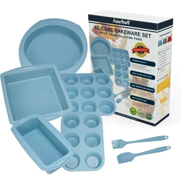 Aschef 7-Piece Non-Stick Silicone Baking Tray Set, Muffin, Loaf, Bread, Pizza, and Cake Pan