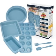 Aschef 7-Piece Non-Stick Silicone Baking Tray Set, Muffin, Loaf, Bread, Pizza, and Cake Pan