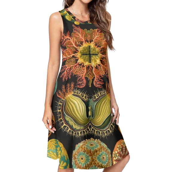 Ascidia - Ernst Haeckel Spring Summer Dresses for Women Fashion T-shirt Dress Casual Sleeveless Loose Sundress with Pockets