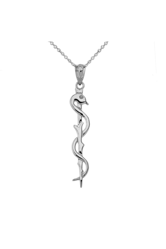 Asclepius Medicine Symbol Pendant Necklace, 16" Chain