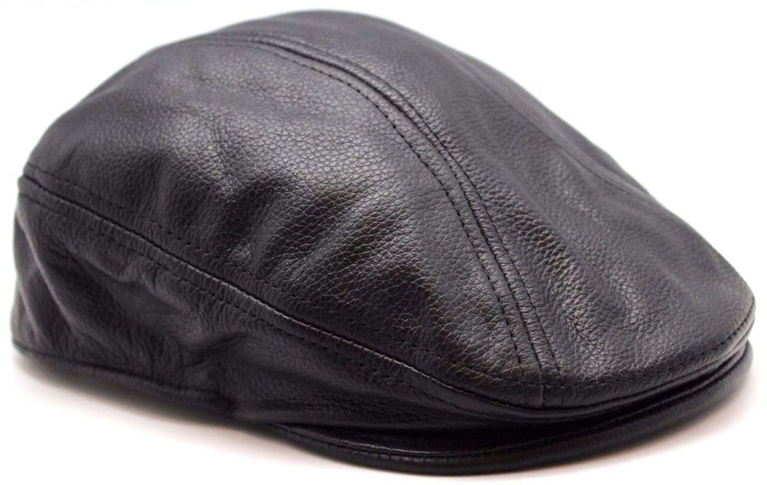Ascot Cap Hat Black Leather Newsboy Gatsby Cabbies Flat Driver by JTC