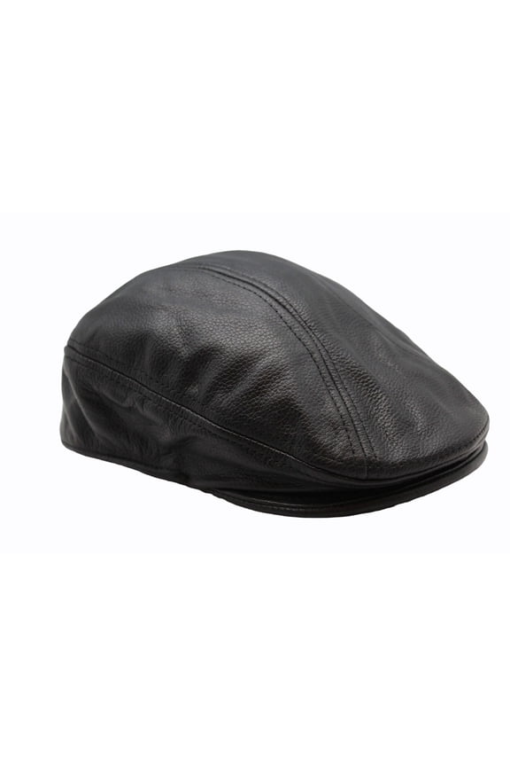 Men's Black Genuine Leather Ivy Ascot Cap – Classic Gatsby Newsboy Cap Driver Hat