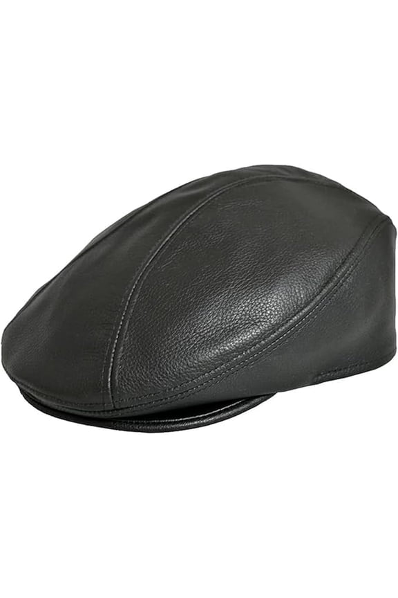 Ascot Leather Cap for Men IVY Hat Newsboy Cap Black Cow Leather (M)
