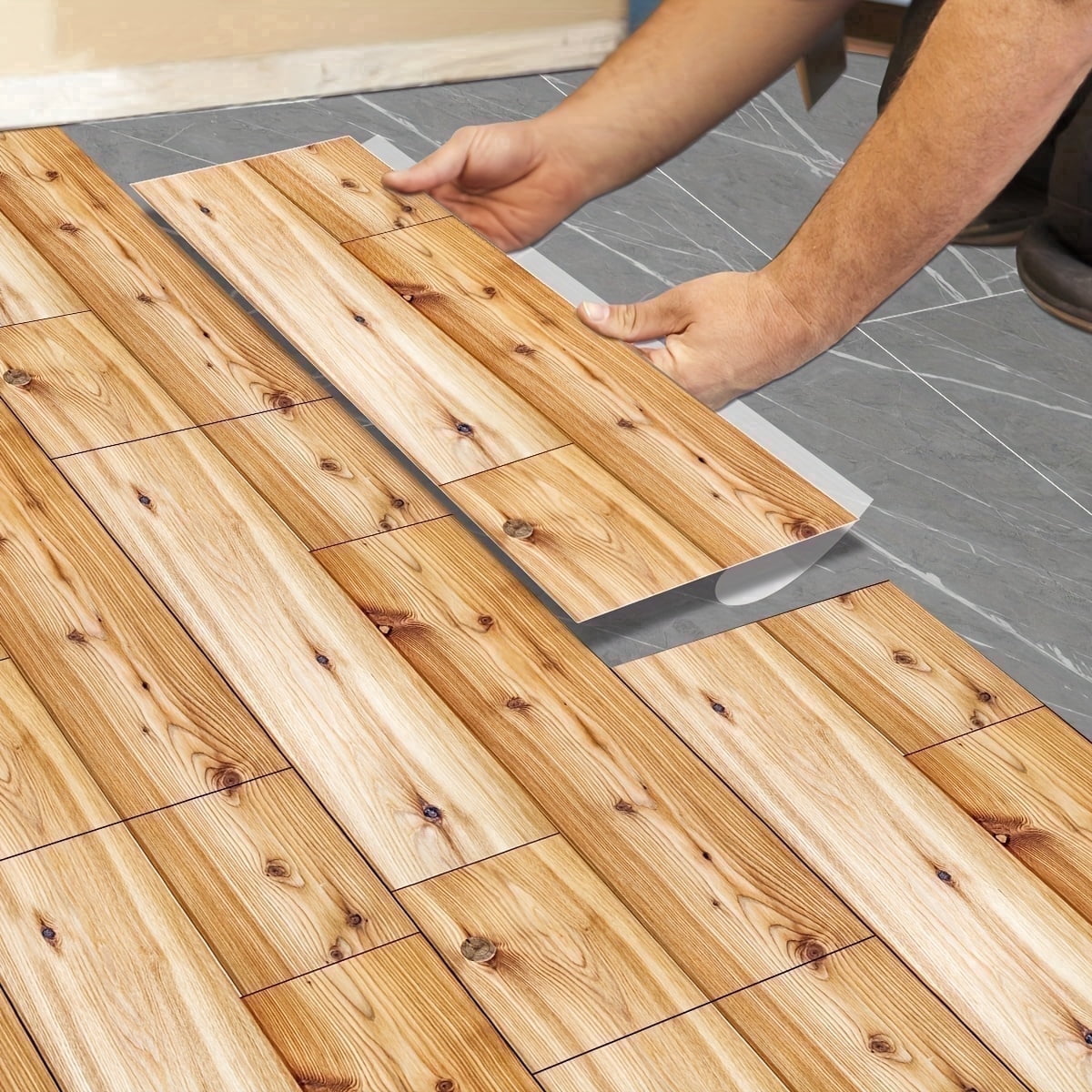 AsdQ Peel and Stick Vinyl Flooring Tiles, Self Adhesive Vinyl Floor Tiles Wood Plank Flooring (15.7 in x 5.9 in)