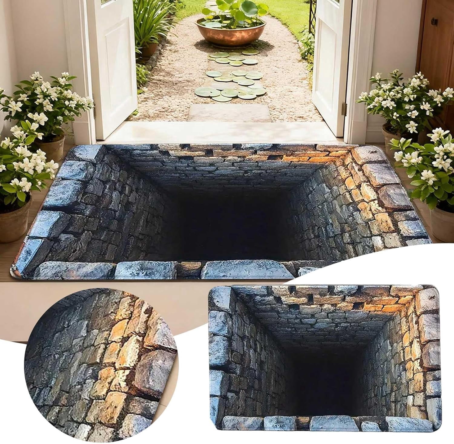 AsdQ 3D Optical Illusion Rug - Vortex & Bottomless Hole Design Non-Slip