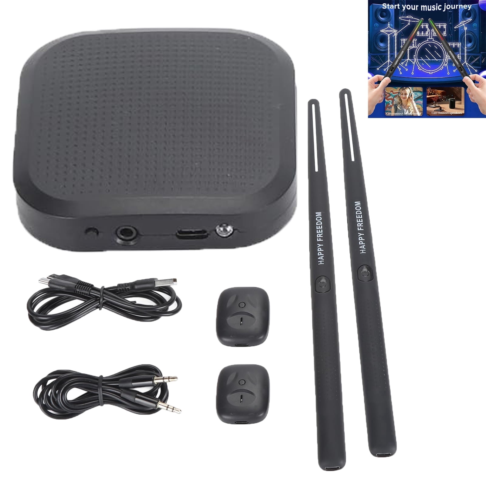 AsdQ Air Virtual Drum Stick Set - Electronic Drumsticks, Air Drumsticks with Wireless Sensors, Play Drums Anywhere, Electric Tabletop Drum Set Machine for Beginners Adults (Black)