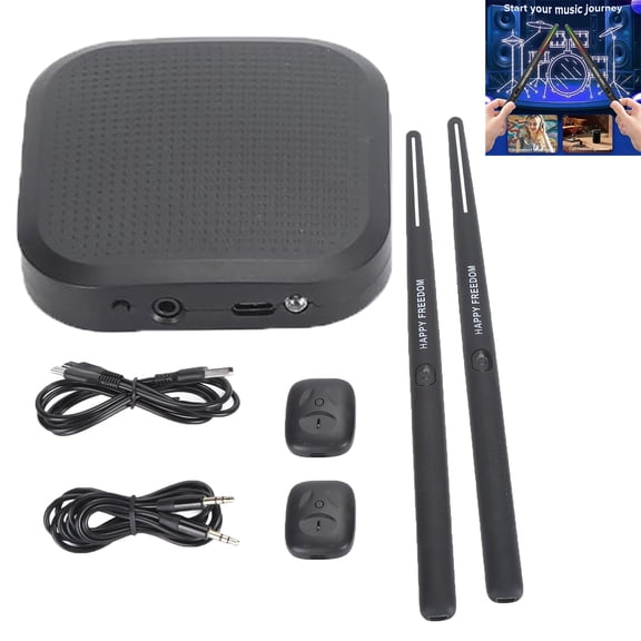 AsdQ Air Virtual Drum Stick Set - Electronic Drumsticks, Air Drumsticks with Wireless Sensors, Play Drums Anywhere, Electric Tabletop Drum Set Machine for Beginners Adults (Black)