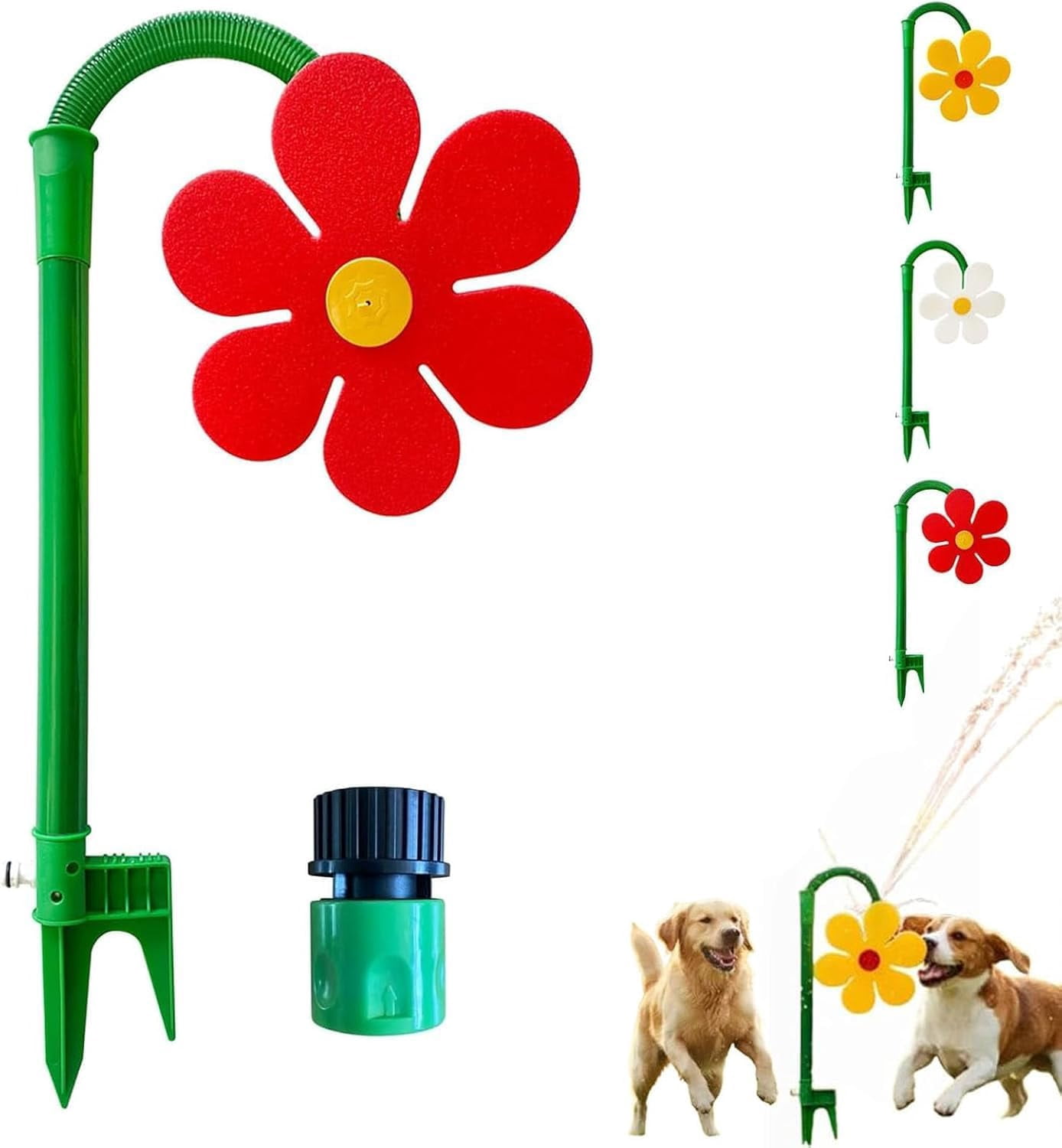 AsdQ Crazy Daisy Sprinkler Crazy Dancing Flower Water Sprinklers Funny 360° Rotating Sun Flower Dancing Daisy Lawn Sprinkler for Yard Watering Dogs Kids Playing (Red)