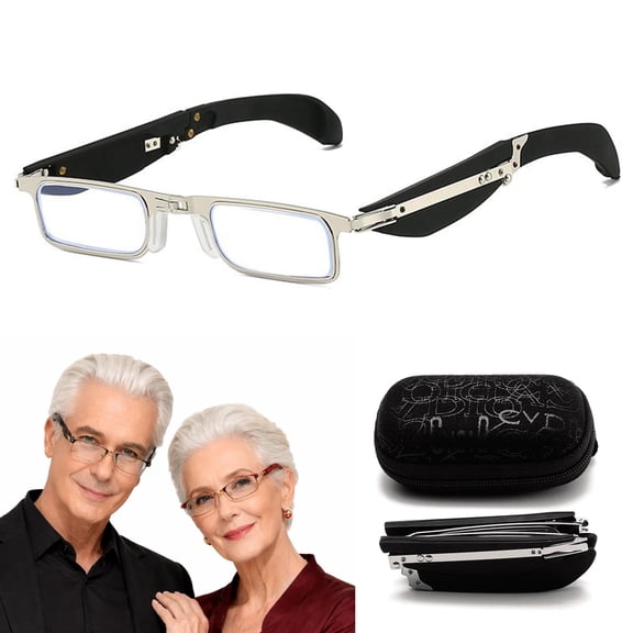 AsdQ Foldable Anti-Blue Light Reading Glasses with Case, Comfortable Portable Eye Protection for Digital Screens for Women and Men (Black for under 50)