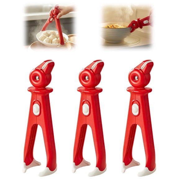 AsdQ Hot Plate Grippers, Upgraded Bowl Gripper for Kitchen, Multi-Purpose Non-Slip Gripper Tongs for Microwave, Oven, Air Fryer, Steamer, Pots & Bowls (Red)