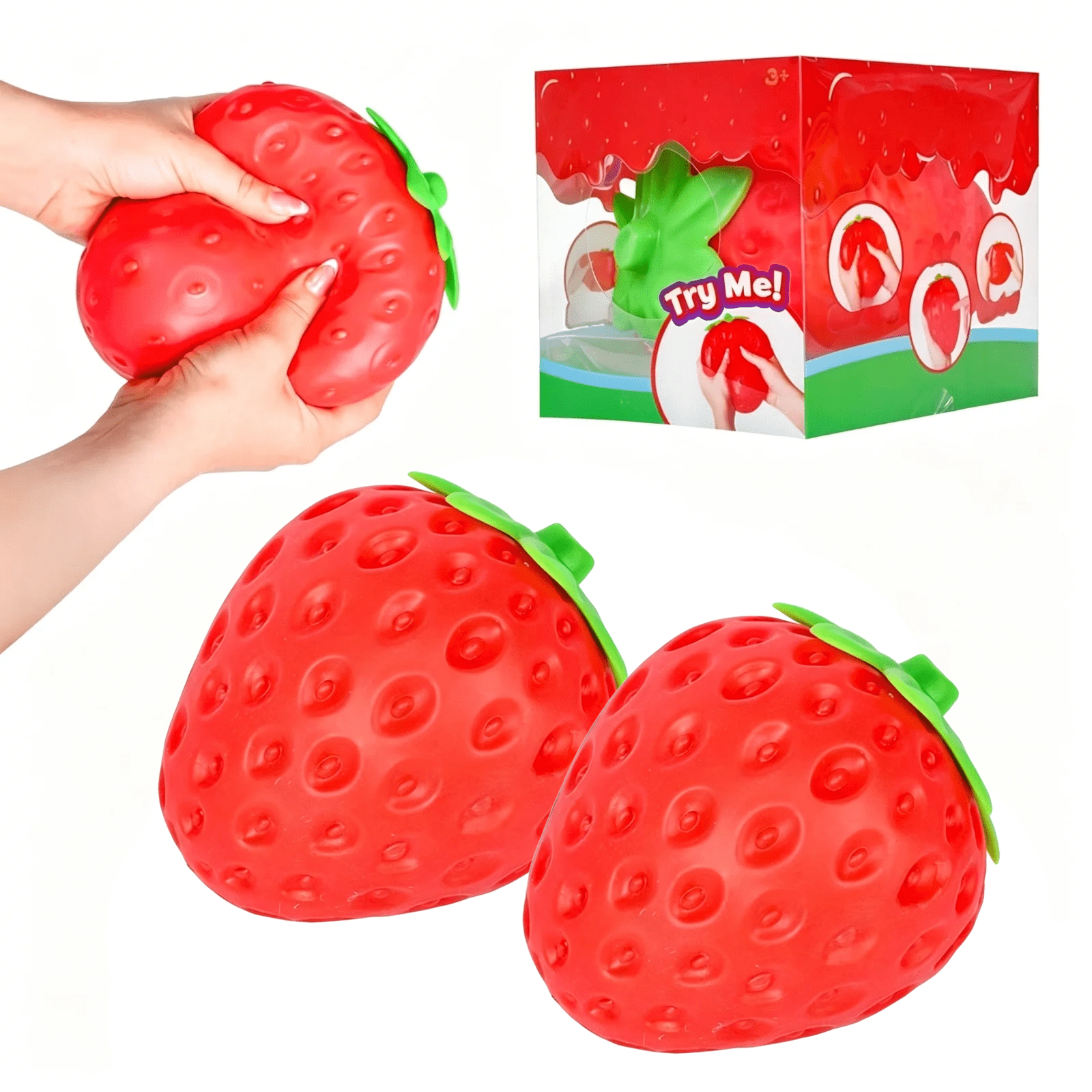 AsdQ Jumbo Strawberry Squishy Slow Rising Strawberry Stress Ball Super Huge Squeezing Stress Relief Fidget (XL, 2 Pcs)
