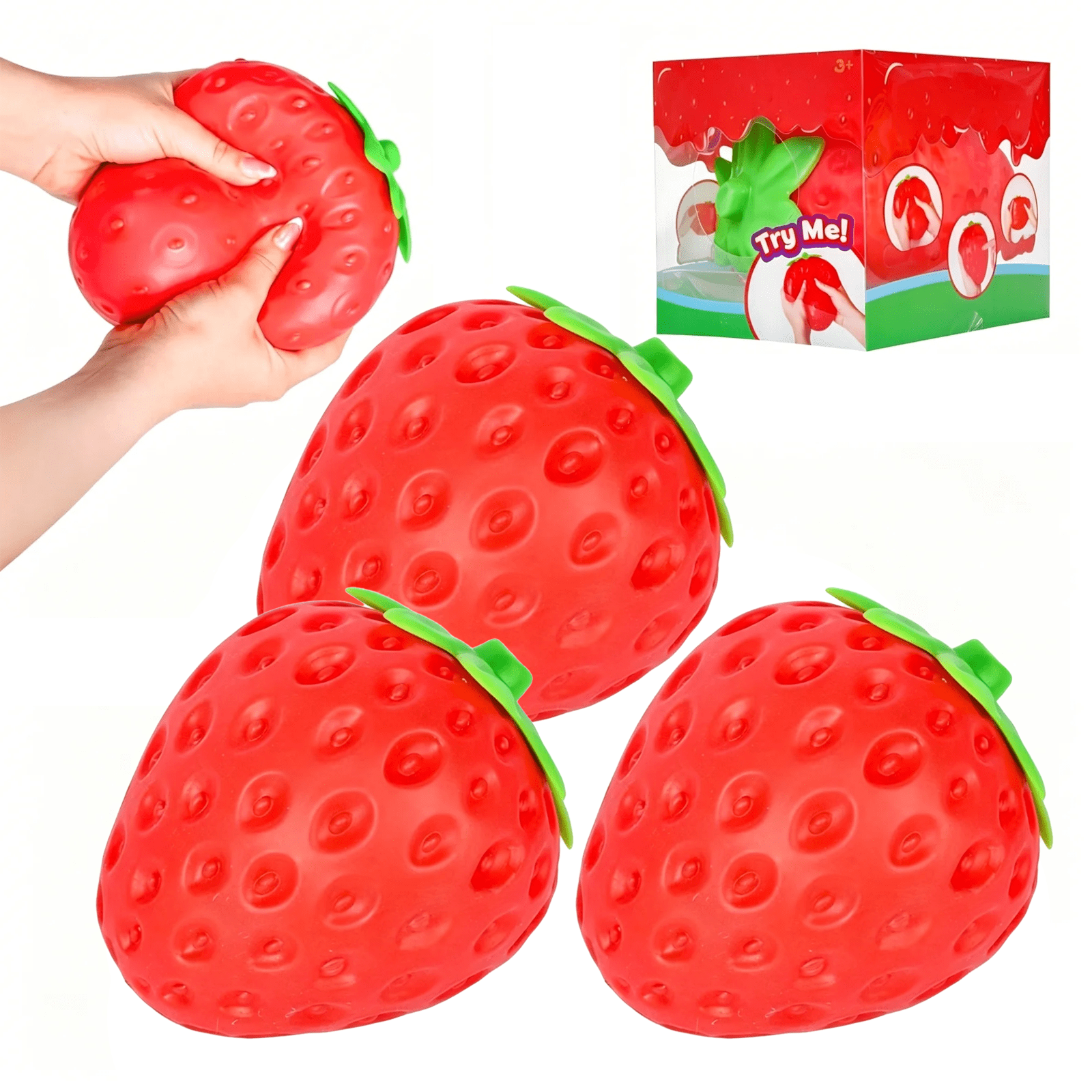 AsdQ Jumbo Strawberry Squishy Slow Rising Strawberry Stress Ball Super Huge Squeezing Stress Relief Fidget (XL, 3 Pcs)