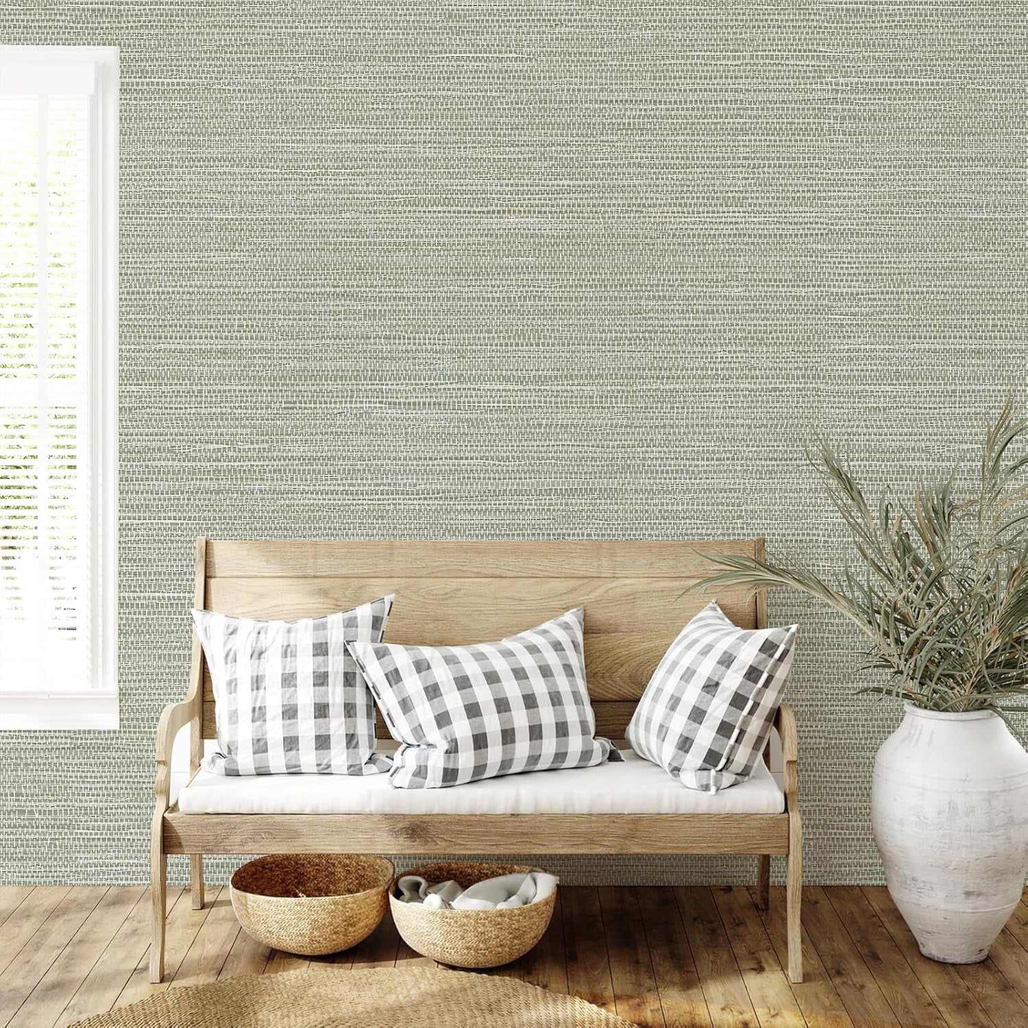 AsdQ Peel and Stick Wallpaper 118-in x 17.3-in Textured Wallpaper Faux Grasscloth Self-Adhesive Linen Removable Wallpaper Cabinets Counter Top Liners