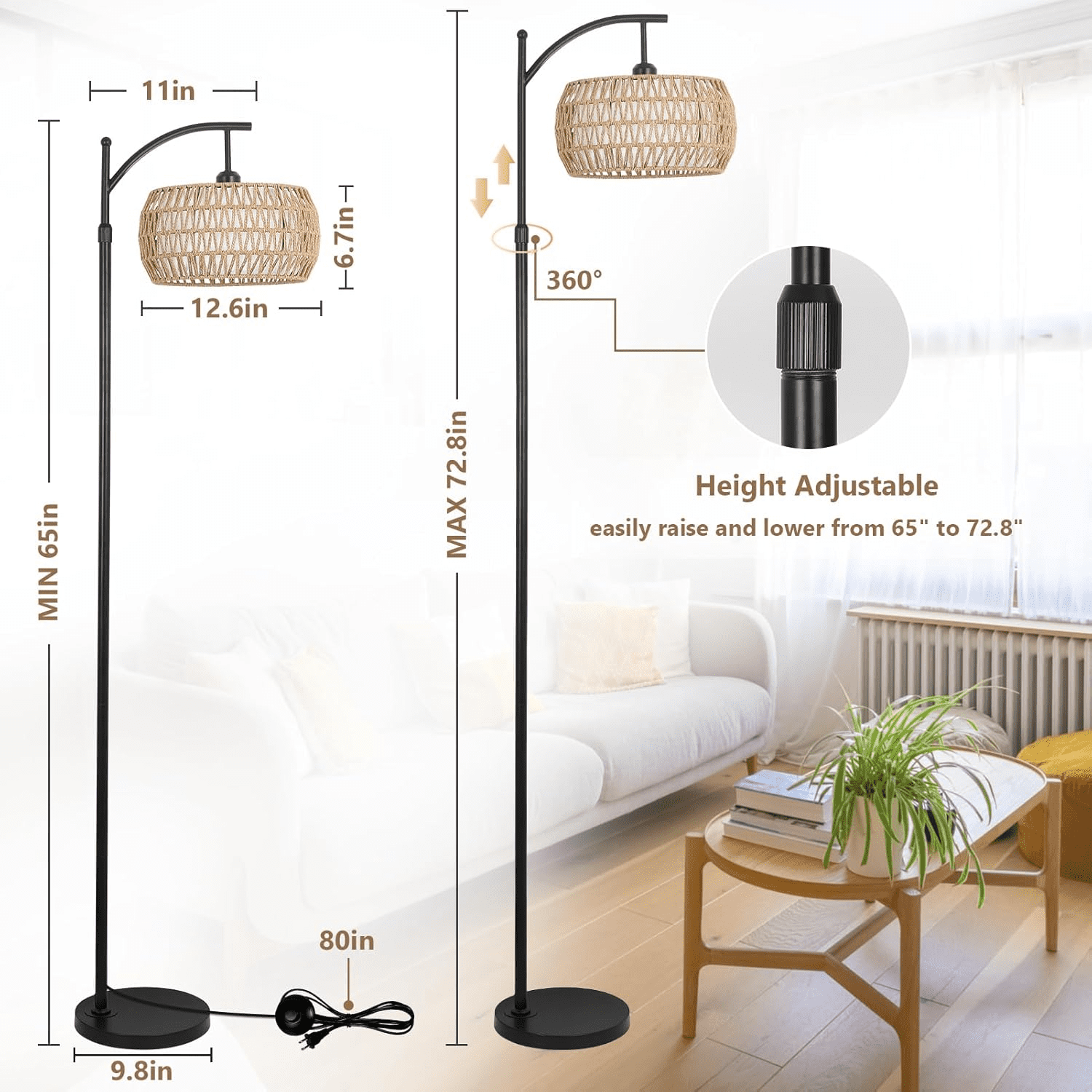 Asdbko lamp, curved floor lamp with remote control
