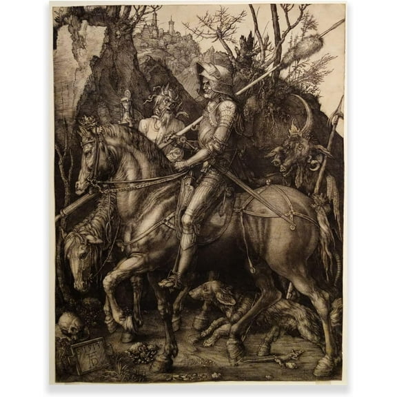 Asdg12s-Albrecht Durer Poster - Knight Death and the Devil Canvas Art Print - Vintage Canvas Paintings Wall Art Renaissance Old Master Print for Living Room Office Decor Unframed (16x20in/40x50cm)