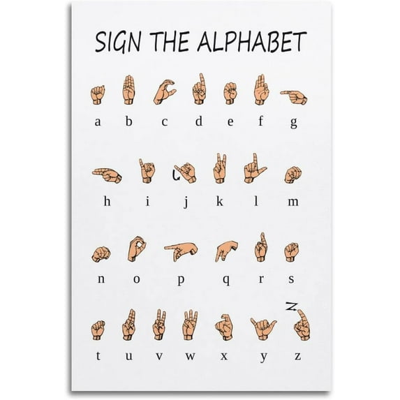 Asdg12s-American Sign Language Alphabet Poster Educational ABC Playroom Wall Art Homeschool Art Poster Poster Decorative Painting Canvas Wall Posters and Art Picture Print Poster 12x18inch(30x45cm)