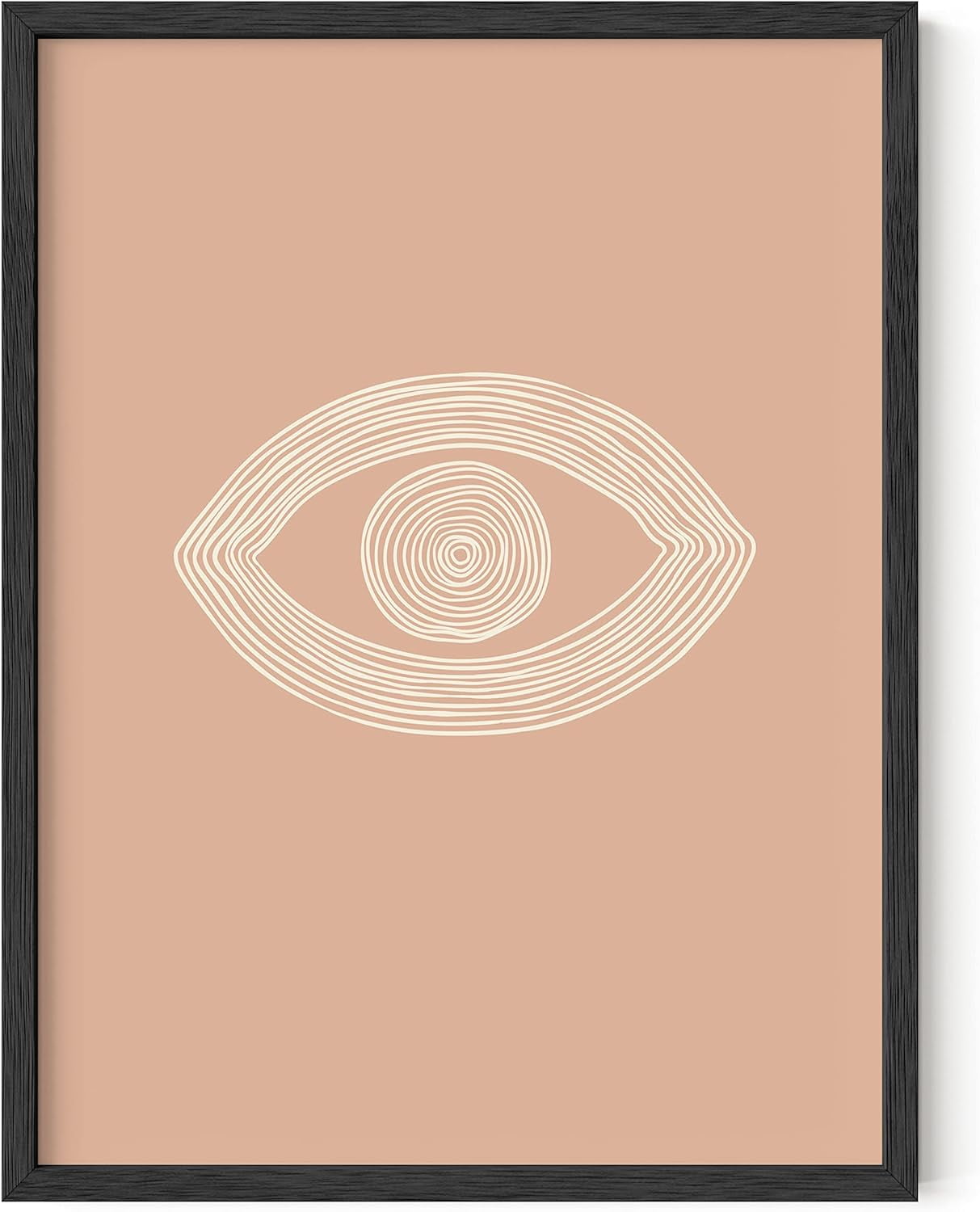 Eye of Sauron Beige Abstract Boho Wall Art with Black Frame, 12x16