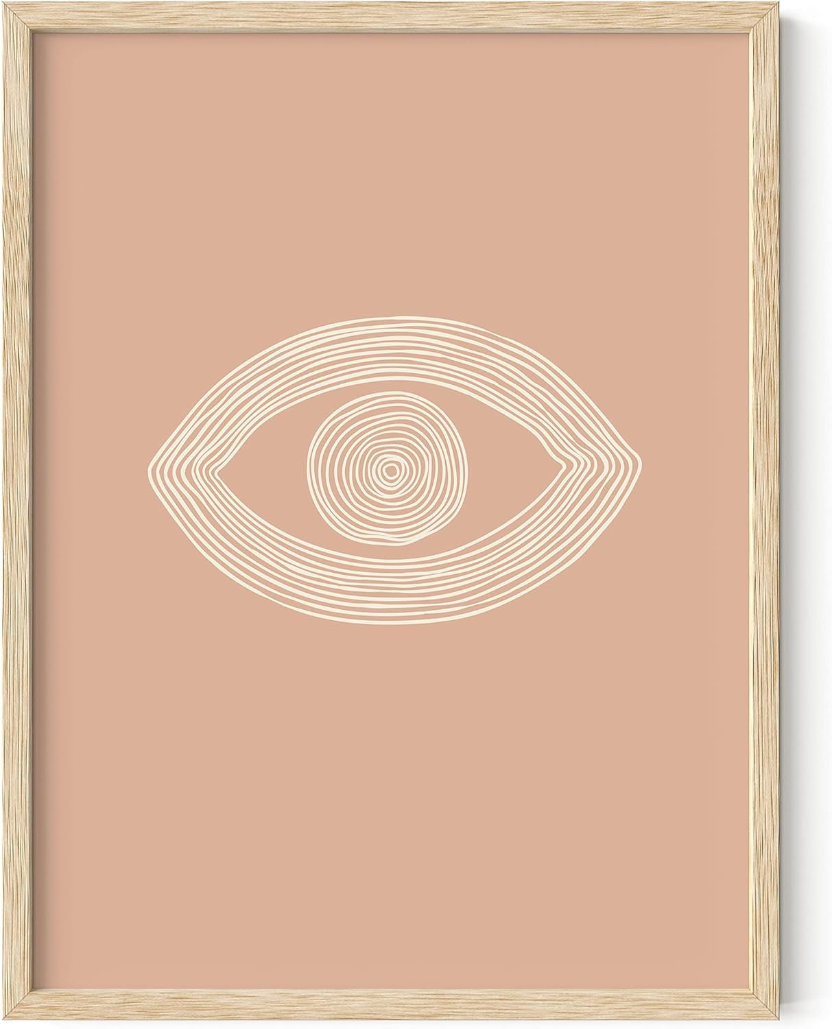 Eye of Sauron Beige Abstract Boho Wall Art with Black Frame, 12x16