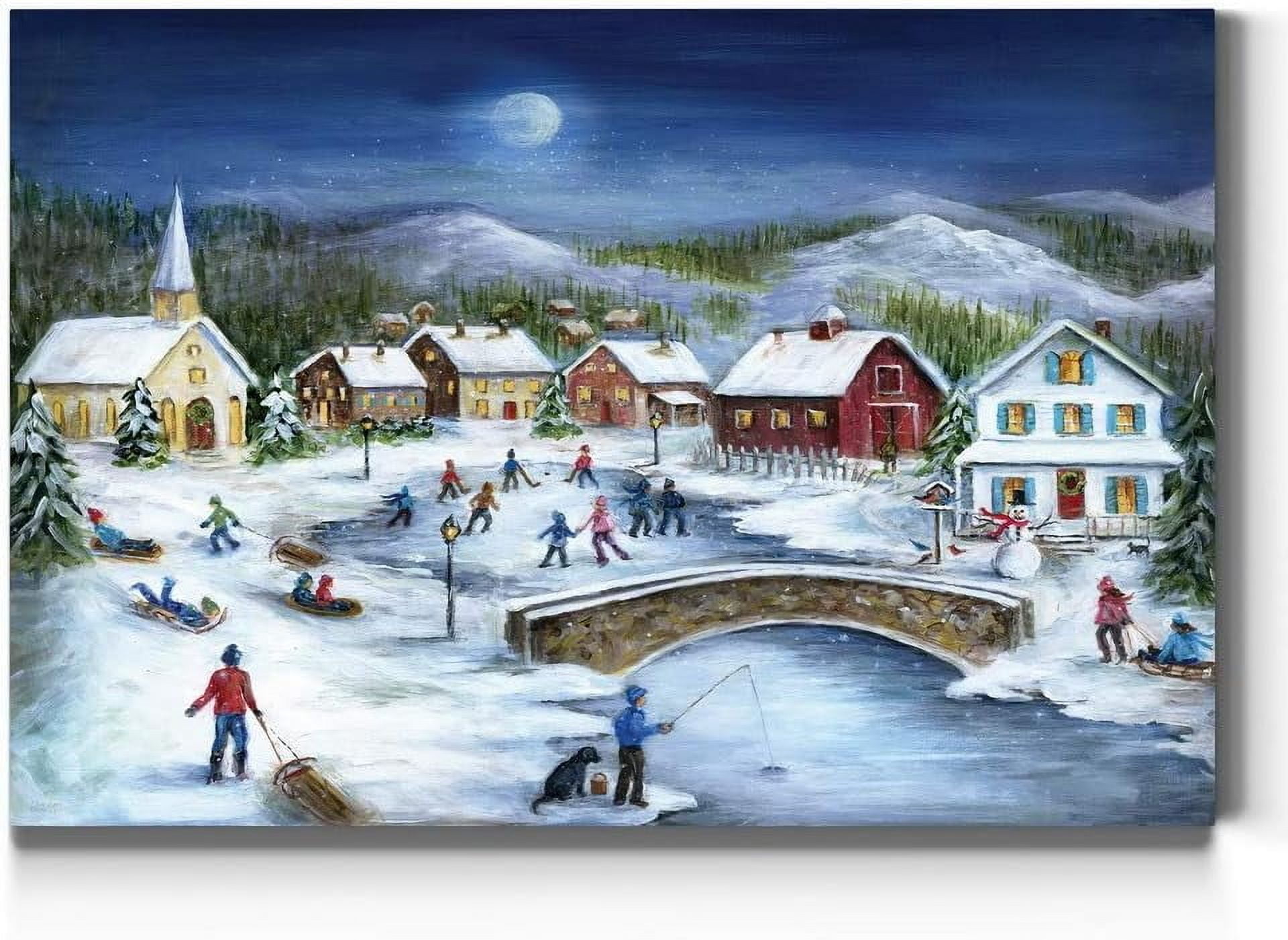Snowy Christmas Landscape Canvas Art for Kids - 12" x 8"
