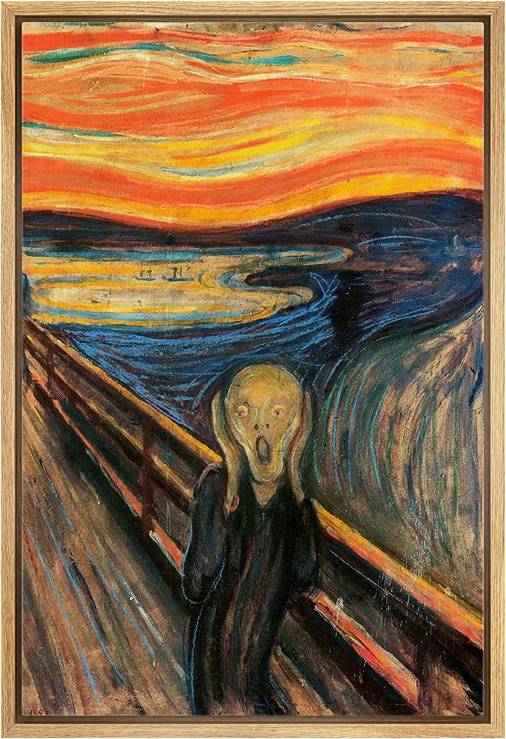 Natural Wood Framed Canvas Print of Edvard Munch's The Scream