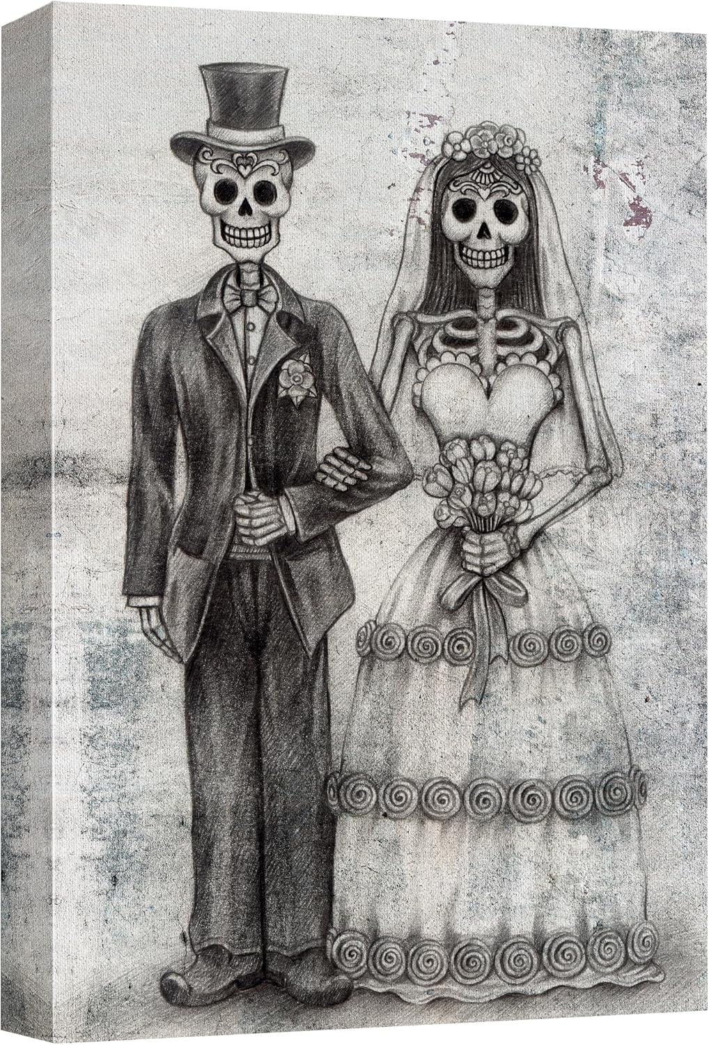 Modern Gothic Skull Couple Wedding Framed Canvas Print, 12x18 Inches