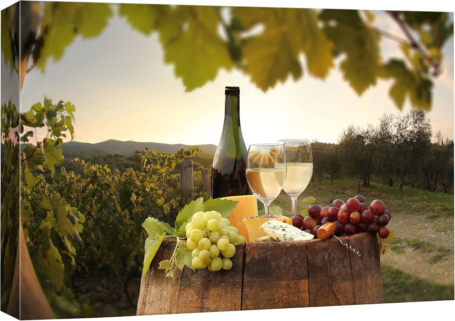 Landscape Canvas Print with Wine and Grapes in Scenic Vineyard