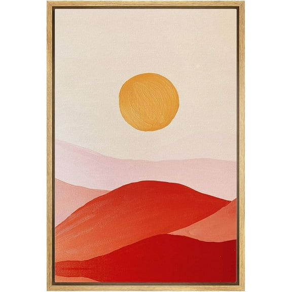 Asdg12s- Canvas Print Wall Art Yellow Sun in Abstract Paint Stroke Valley Geometric Shapes Illustrations Modern Art MidCentury Modern for Living Room, Bedroom, Office