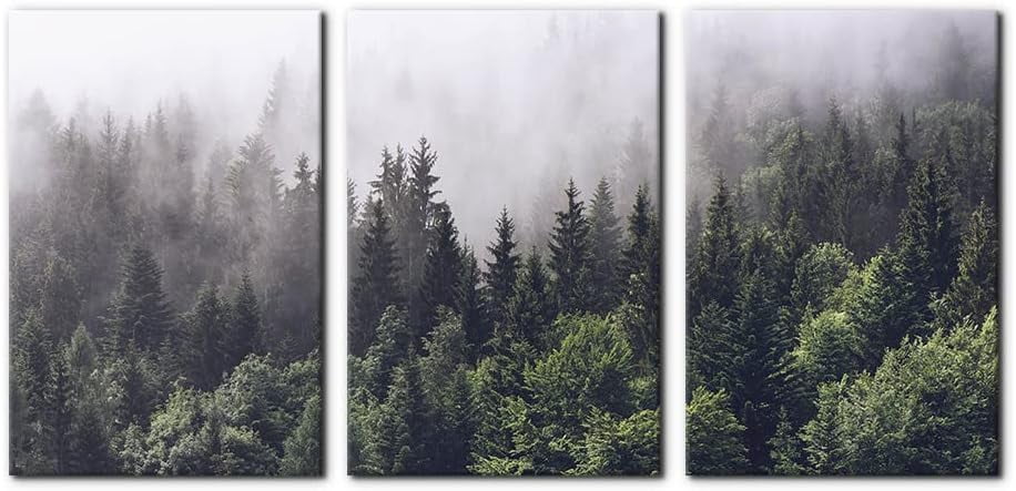 Foggy Pine Forest Landscape Canvas Print Set