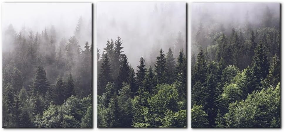Foggy Pine Forest Landscape Canvas Print Set