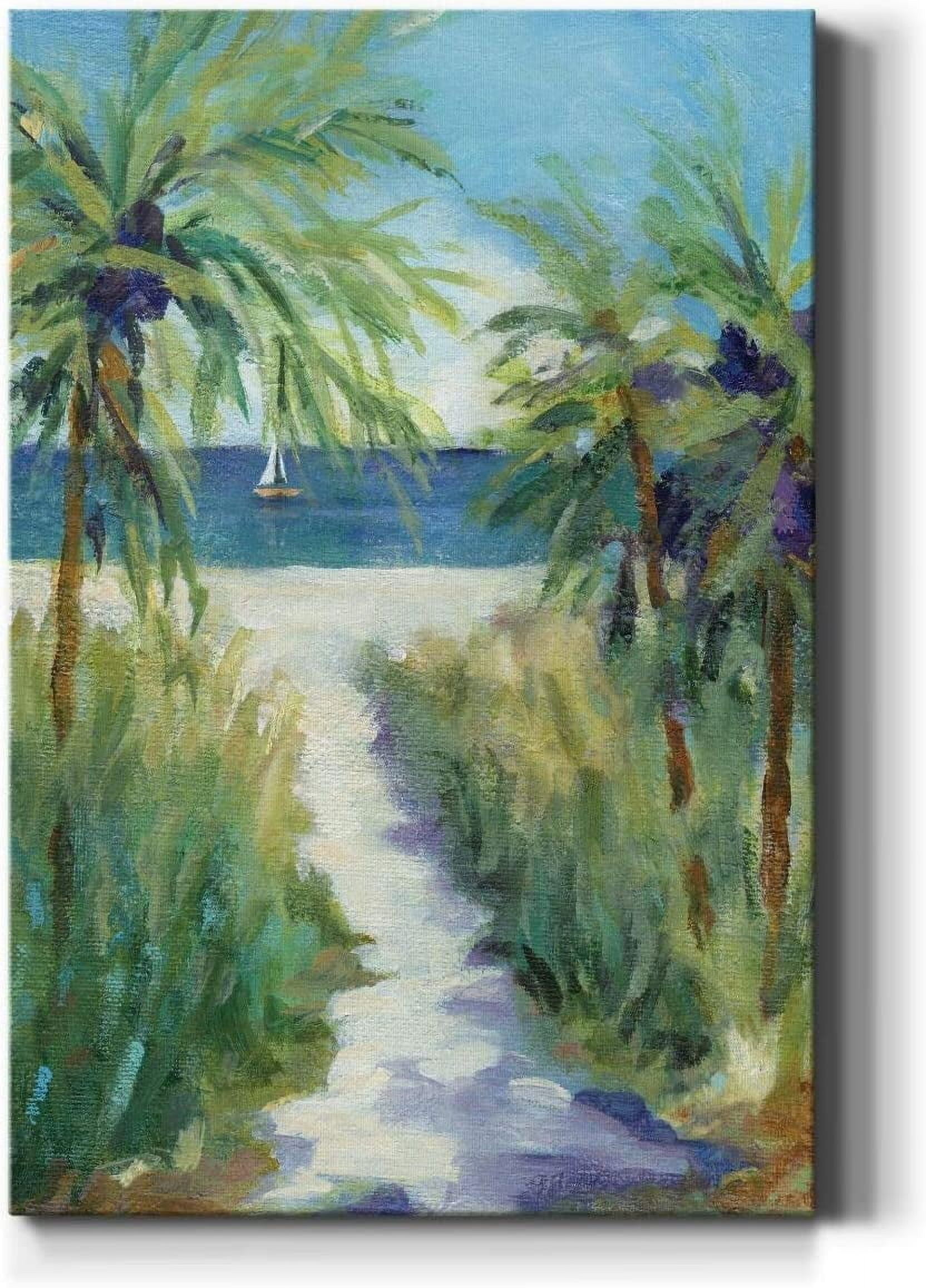 Abstract Coastal Pathway Canvas Wall Art in Blue and Green