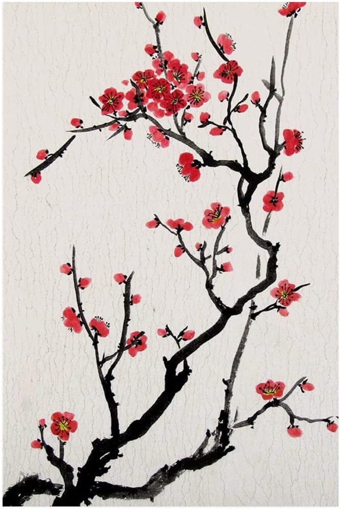 Asdg12s Canvas Wall Art Red Cherry Blossoms Canvas Print Artwork Flower