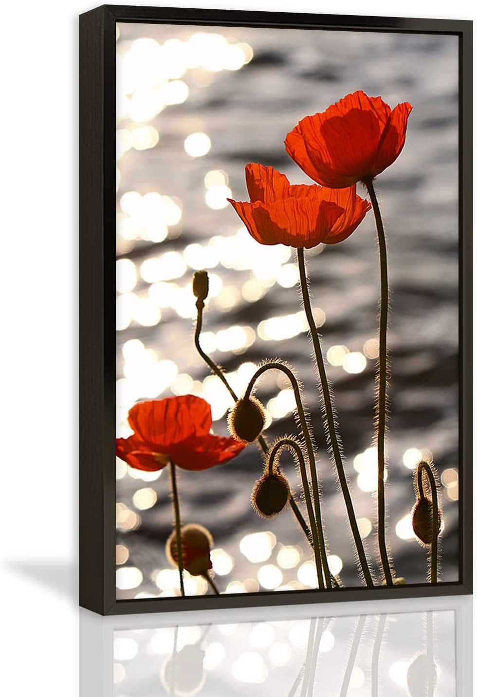 Asdg12s-Canvas Wall Art Red Poppies Beside River Black Canvas Print ...