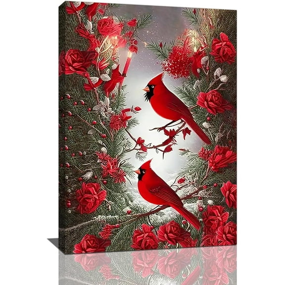 Asdg12s-Cardinal Wall Art Winter Red Bird Pictures Wall Decor Rustic Farmhouse Canvas Painting Modern Artwork Home Decoration for Living Room Bathroom Bedroom Office Framed 16"x24"