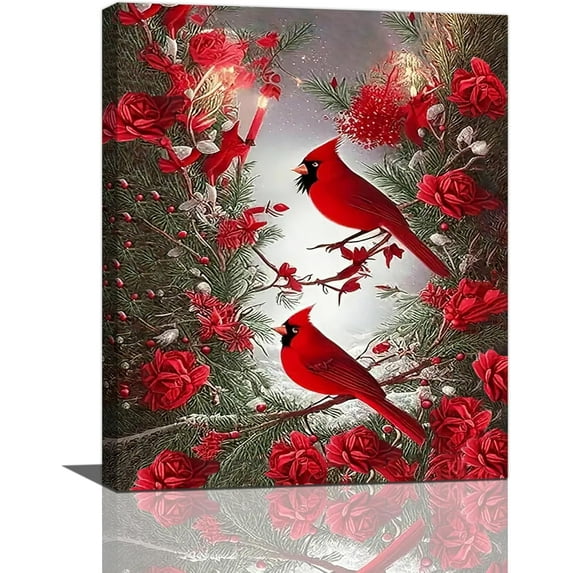 Asdg12s-Cardinal Wall Art Winter Red Bird Pictures Wall Decor Rustic Farmhouse Canvas Painting Modern Artwork Home Decoration for Living Room Bathroom Bedroom Office Framed 16"x20"