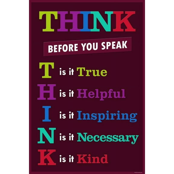 Asdg12s-Classroom Think Before You Speak Motivaltional Inspirational Educational Rules Teacher Supplies School Toddler Kids Elementary Learning Decorations Purple Cool Wall Art Print Poster 12x18