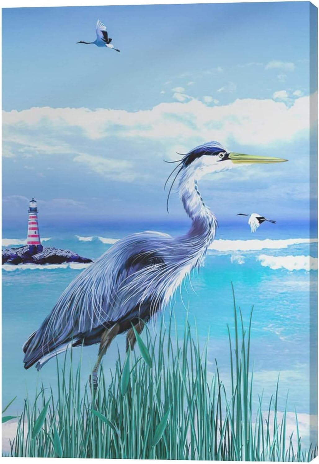 Asdg12s-Coastal Bathroom Wall Art Sea Bird Wall Decor Blue Heron ...