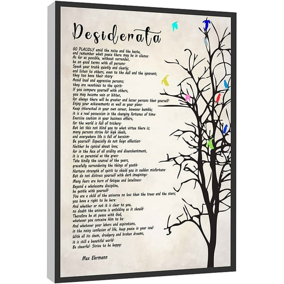 Asdg12s-Desiderata Poem Wall Art,Inspirational Desiderata Poster By Max Ehrmann Canvas Wall Art For Home Office Framed Ready to Hang 12"x16"