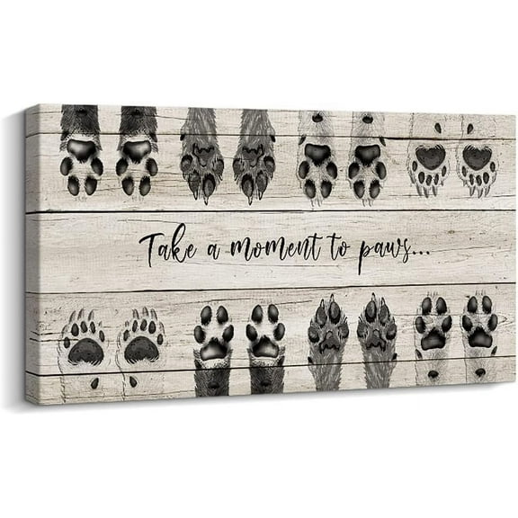 Asdg12s-Dog Lover Sign Picture Wall Decor,Take A Moment To Paws sign Pet Paw Print Artwork Footprints Canvas Wall Art, Animal prints Puppy Gifts for Front Door Home Decoration 12"X24" Large