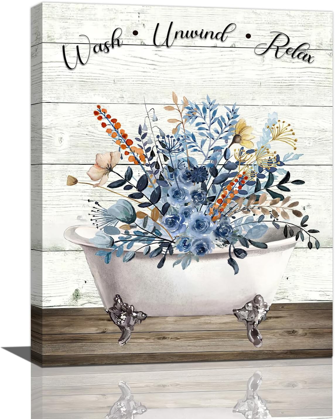 Asdg12s-Farmhouse Bathroom Decor Wall Art Rustic Bathtub Flowers Bathroom Pictures Canvas Print ...